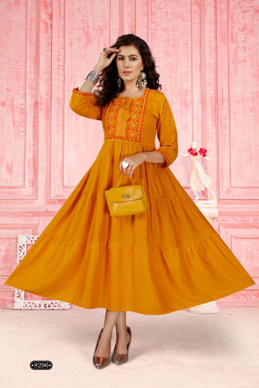 Beauty Menka Catalog Party Wear Heavy Rayon Long Gowns Wholesale