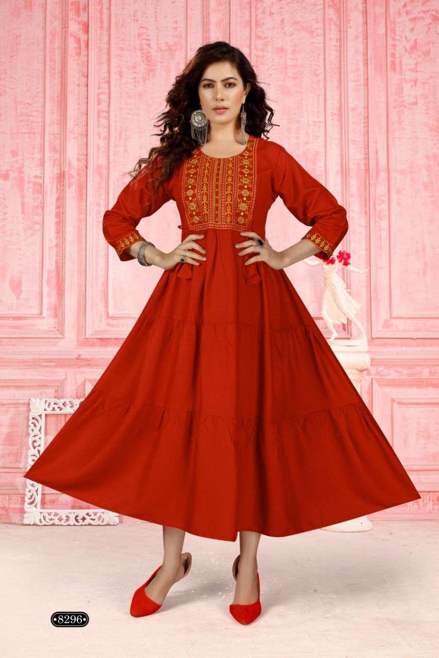 Beauty Menka Catalog Party Wear Heavy Rayon Long Gowns Wholesale