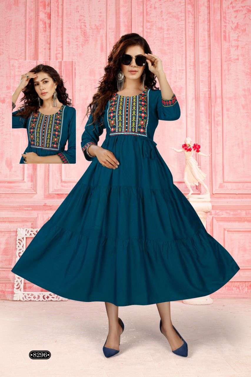 Beauty Menka Catalog Party Wear Heavy Rayon Long Gowns Wholesale