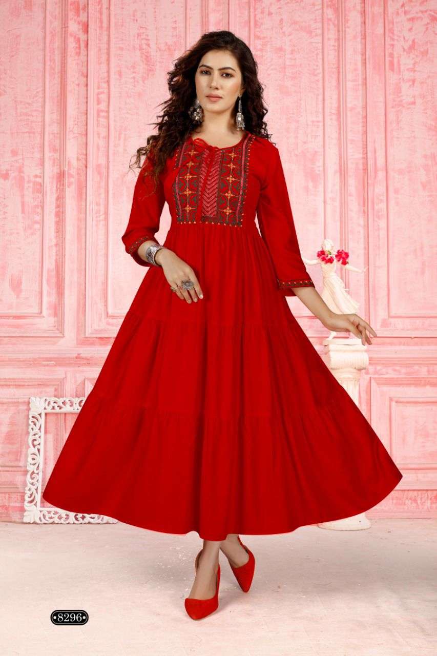 Beauty Menka Catalog Party Wear Heavy Rayon Long Gowns Wholesale