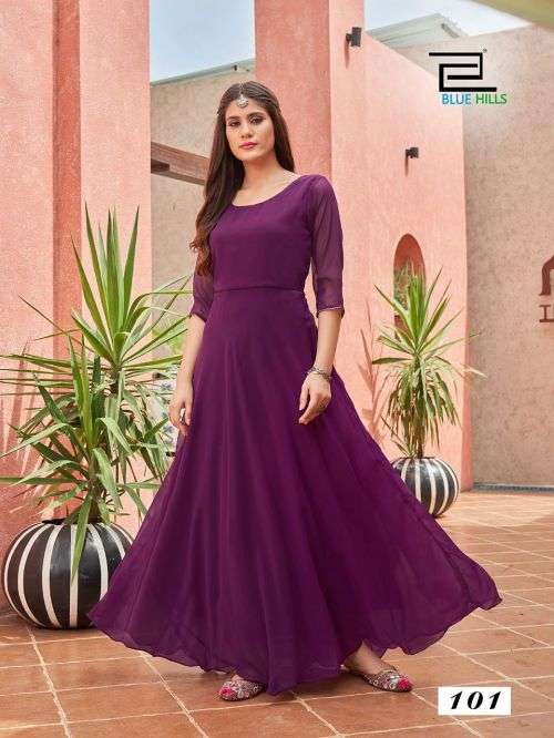 Blue Hills Ginisha Catalog Georgette Long Anarkali Kurti For Women