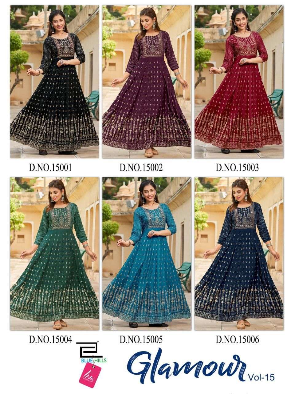 Blue Hills Glamour Vol 15 Catalog Heavy Rayon Anarkali Kurtis Wholesale