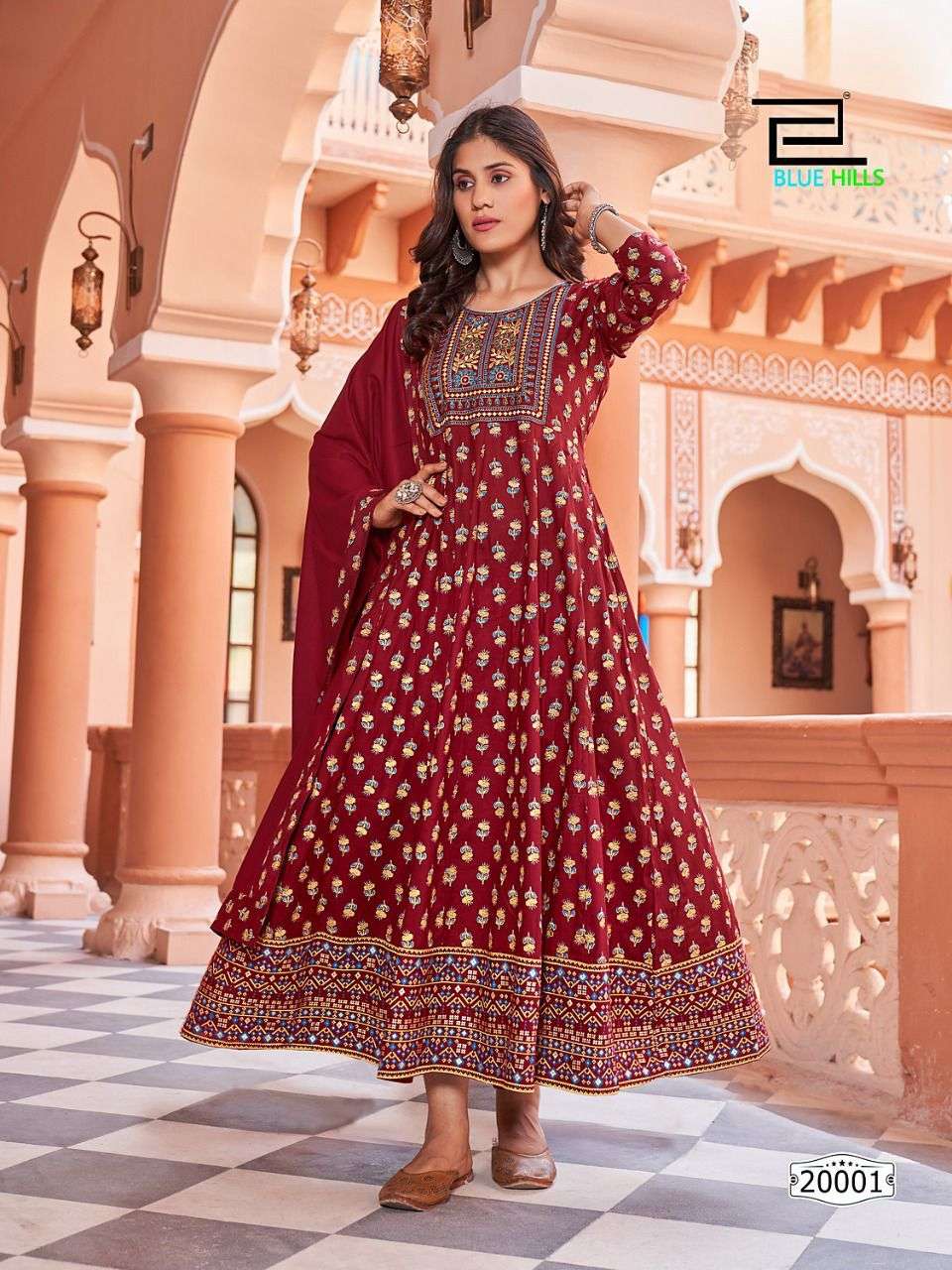 Blue Hills Glamour Vol 20 Catalog Heavy Rayon Anarkali Kurti With Dupatta Wholesale