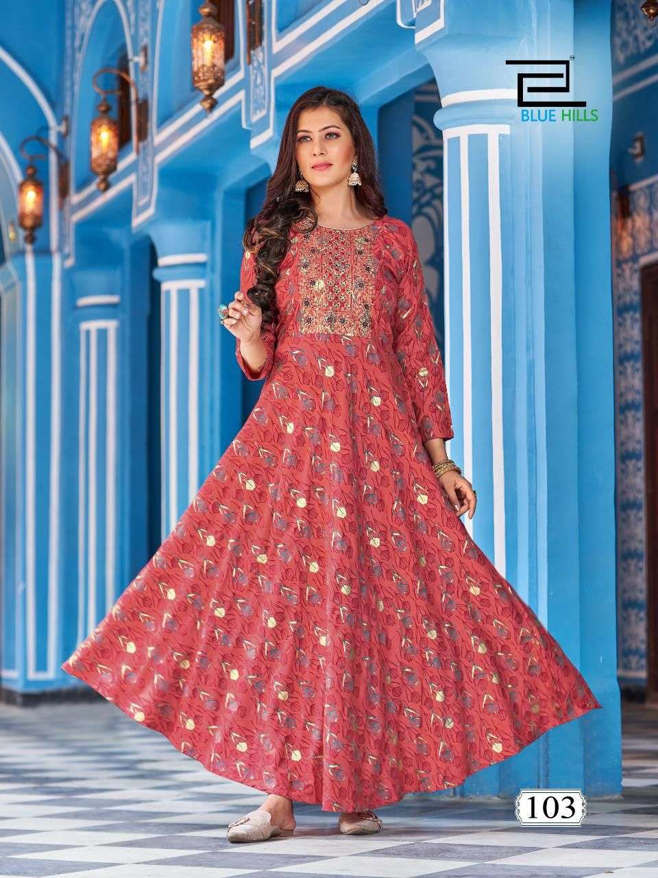 Blue Hills Lotus Catalog Festive Wear Long Anarkali Kurtis Wholesale