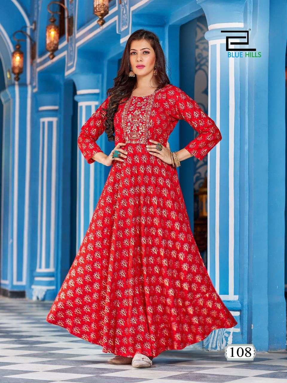 Blue Hills Lotus Catalog Festive Wear Long Anarkali Kurtis Wholesale