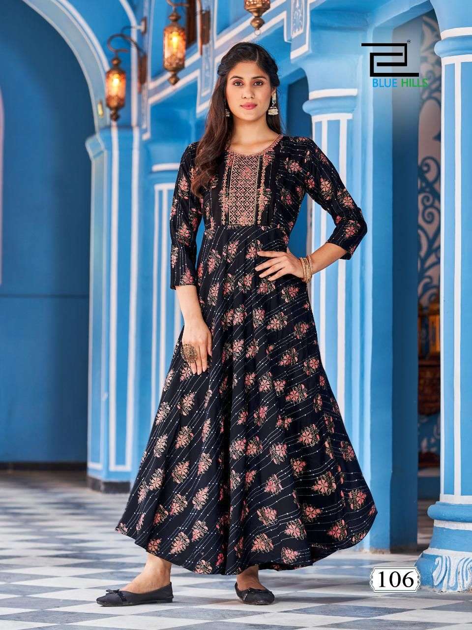 Blue Hills Lotus Catalog Festive Wear Long Anarkali Kurtis Wholesale