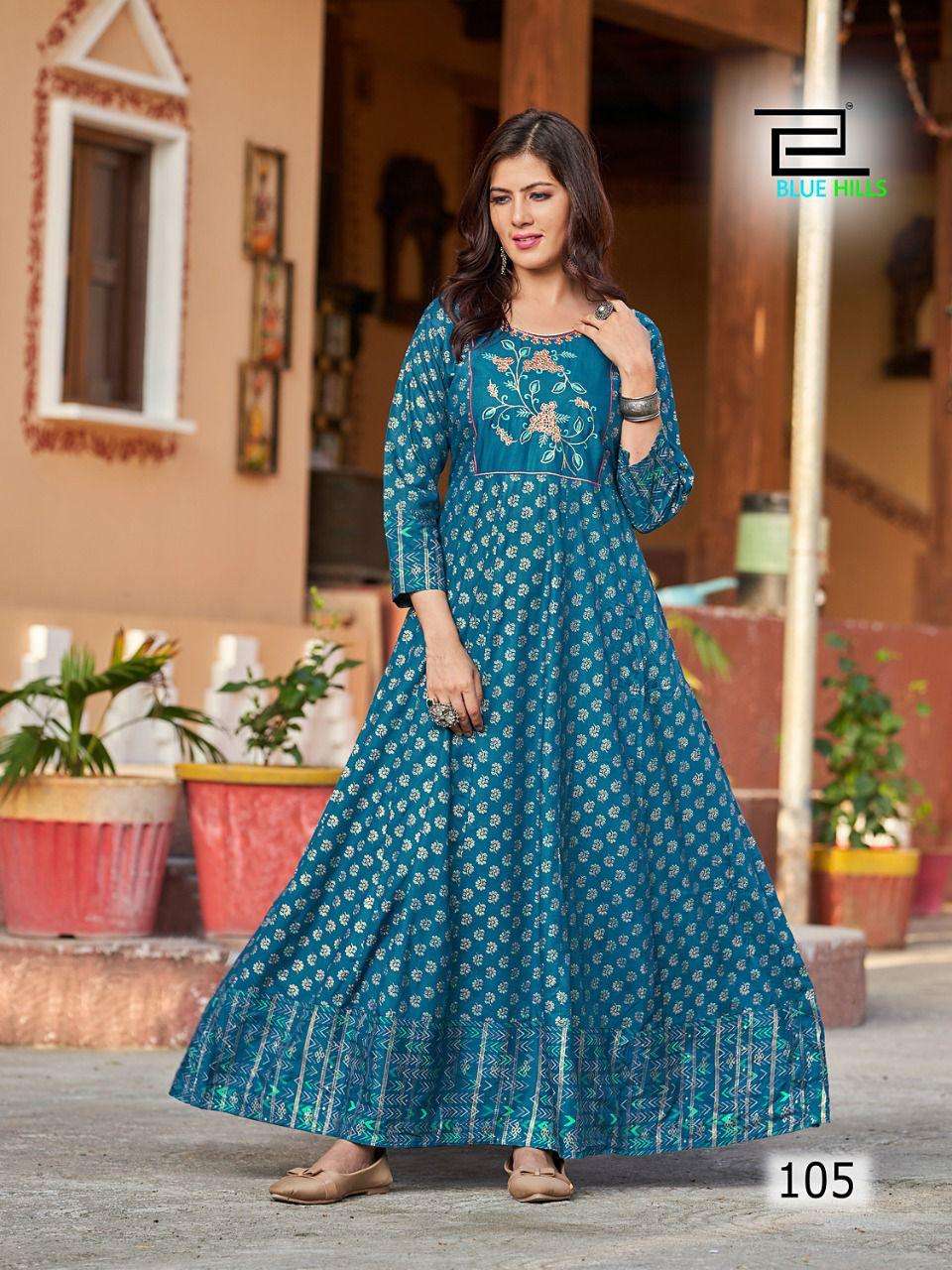 Blue Hills Sandwich Catalog Heavy Rayon Anarkali Kurtis Wholesale