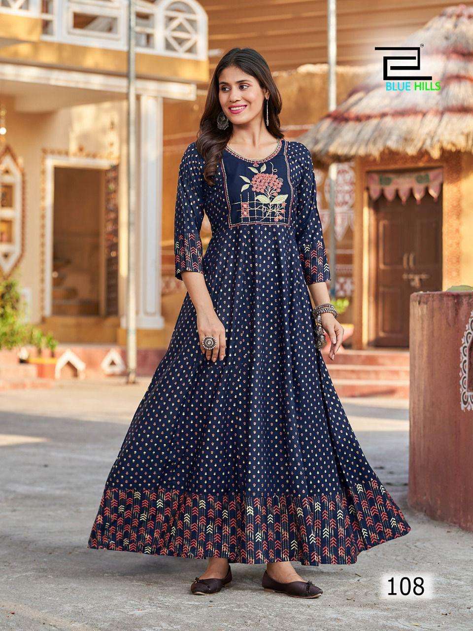 Blue Hills Sandwich Catalog Heavy Rayon Anarkali Kurtis Wholesale