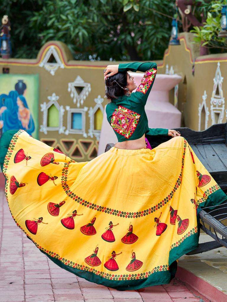 Corn Yellow Cotton Embroidered Designer Wholesale Lehenga Choli For Navratri