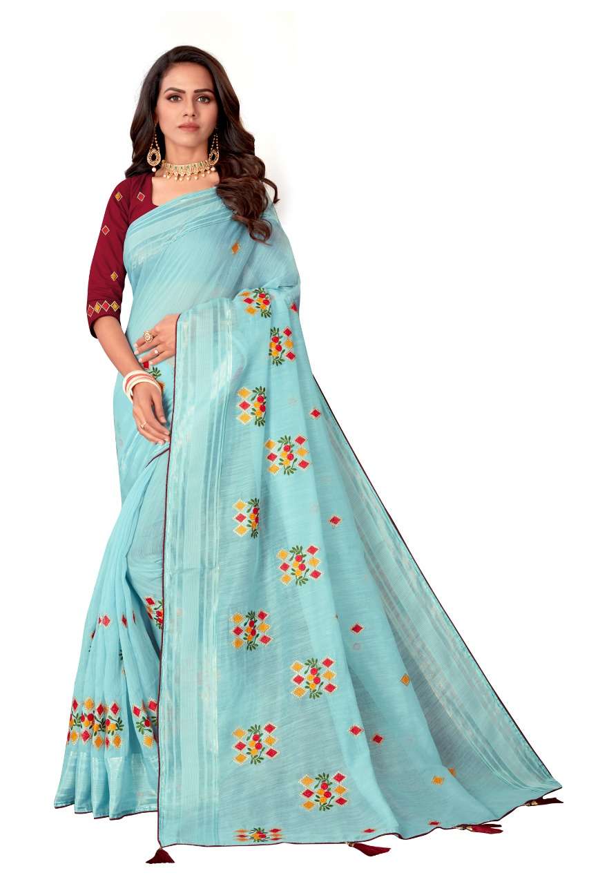 English Color Embroidery Party Wear sarees