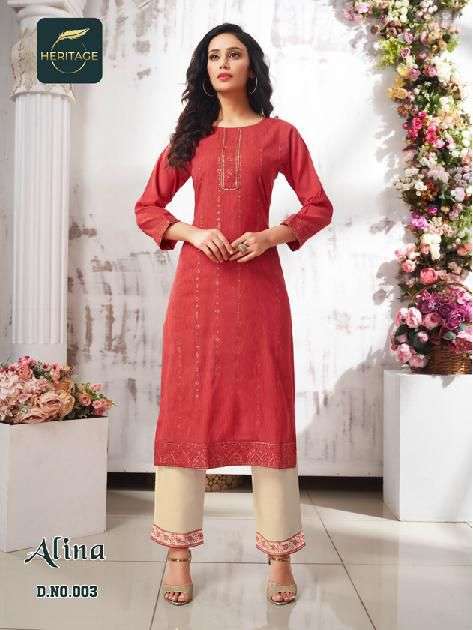 Heritage Alina Catalog Rayon Kurti With Bottom Wholesale