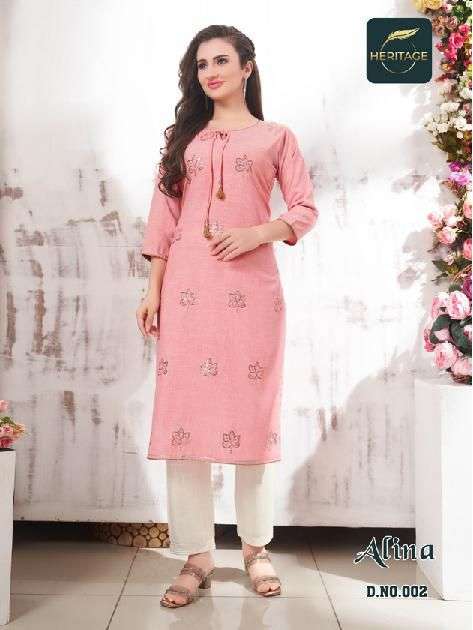 Heritage Alina Catalog Rayon Kurti With Bottom Wholesale