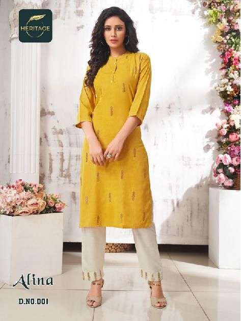 Heritage Alina Catalog Rayon Kurti With Bottom Wholesale