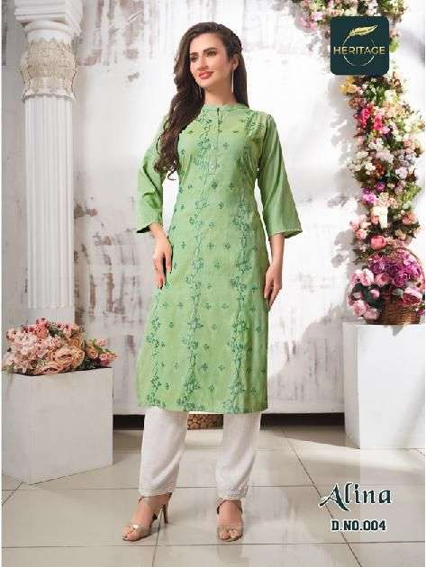 Heritage Alina Catalog Rayon Kurti With Bottom Wholesale