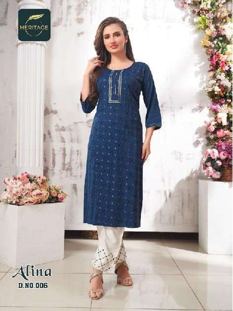 Heritage Alina Catalog Rayon Kurti With Bottom Wholesale