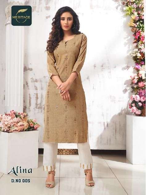 Heritage Alina Catalog Rayon Kurti With Bottom Wholesale