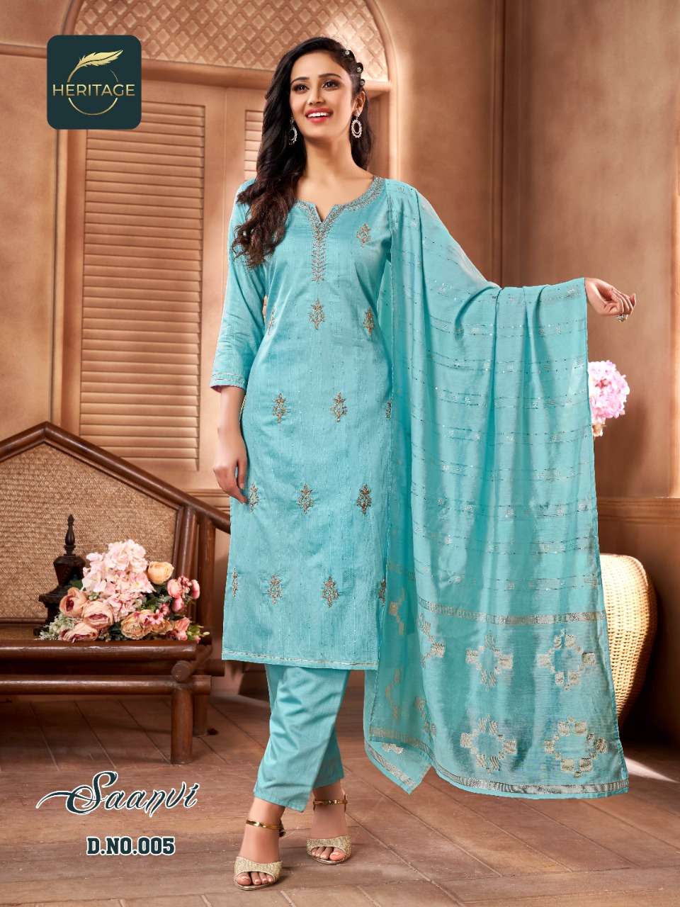 Heritage Saanvi Catalog Heavy Chanderi Silk Kurti With Bottom Dupatta Wholesale