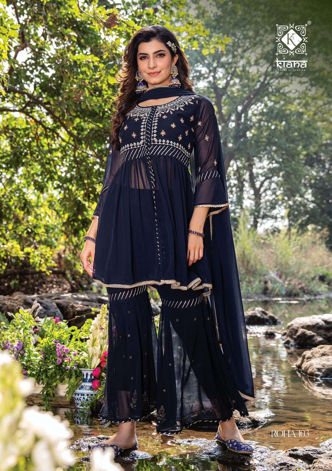 Kiana Roha Catalog Georgette Party Wear Wholesale Top Bottom Dupatta