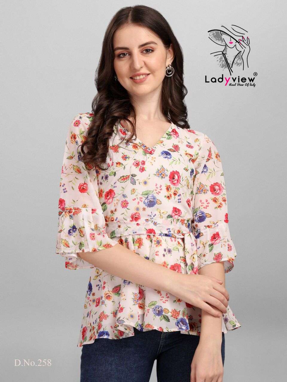 Ladyview Gorgeous Catalog Georgette Print With Cotton Inner Western Tops Wholesale
