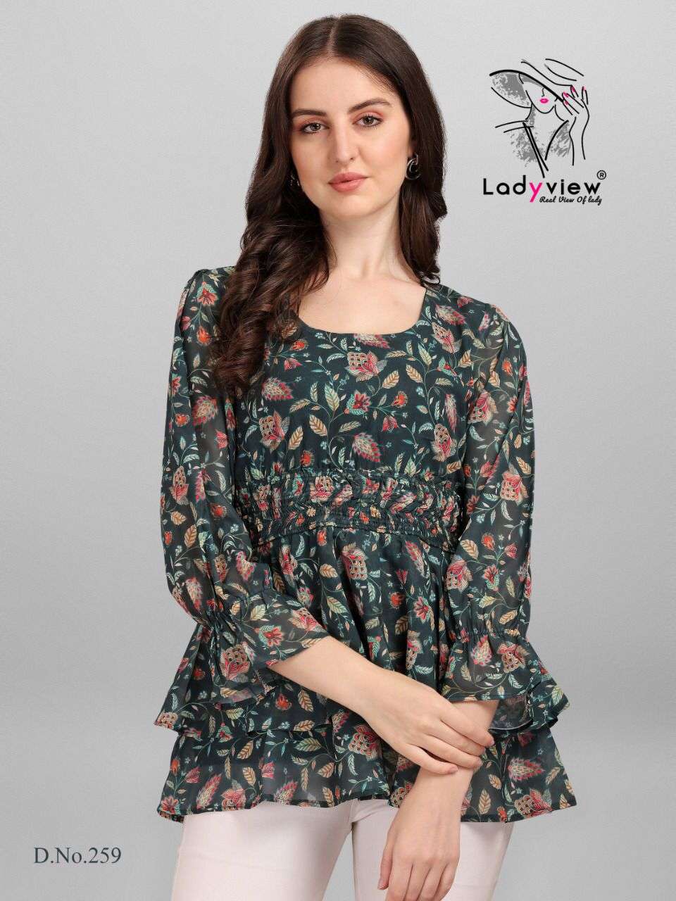 Ladyview Gorgeous Catalog Georgette Print With Cotton Inner Western Tops Wholesale