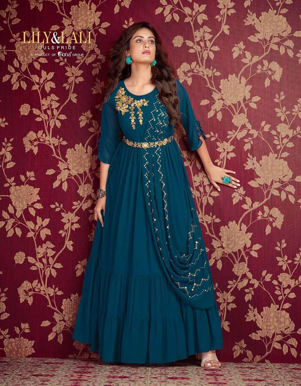 Lily And Lali Rosette Catalog Exclusive Designer Wear Gown Wholesale