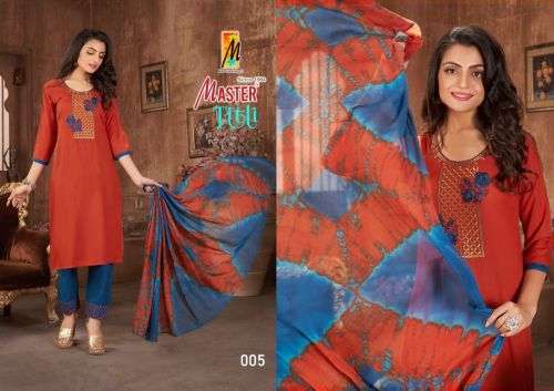 Master Titli Catalog Regular Wear Rayon Kurti Pant With Dupatta Wholesale