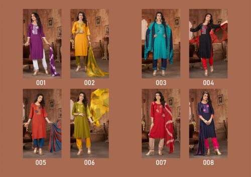 Master Titli Catalog Regular Wear Rayon Kurti Pant With Dupatta Wholesale