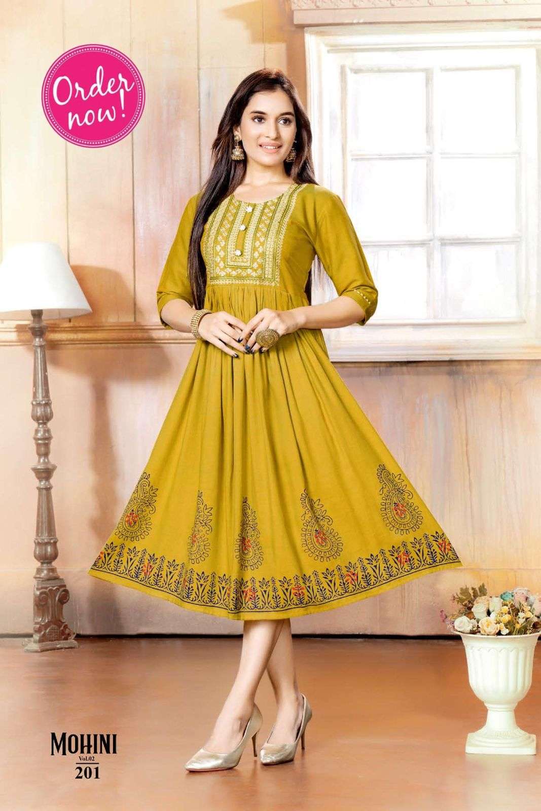 New Riyaa Mohini Vol 2 Catalog Heavy Rayon Designer Gown Style Kurtis Wholesale