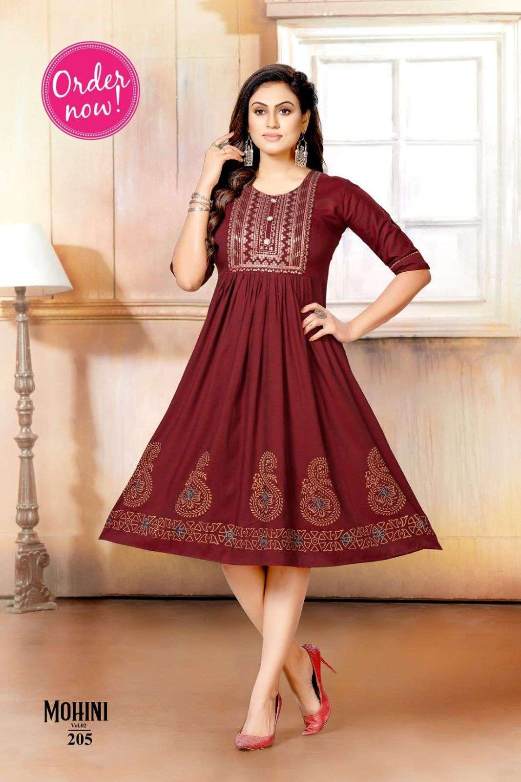 New Riyaa Mohini Vol 2 Catalog Heavy Rayon Designer Gown Style Kurtis Wholesale