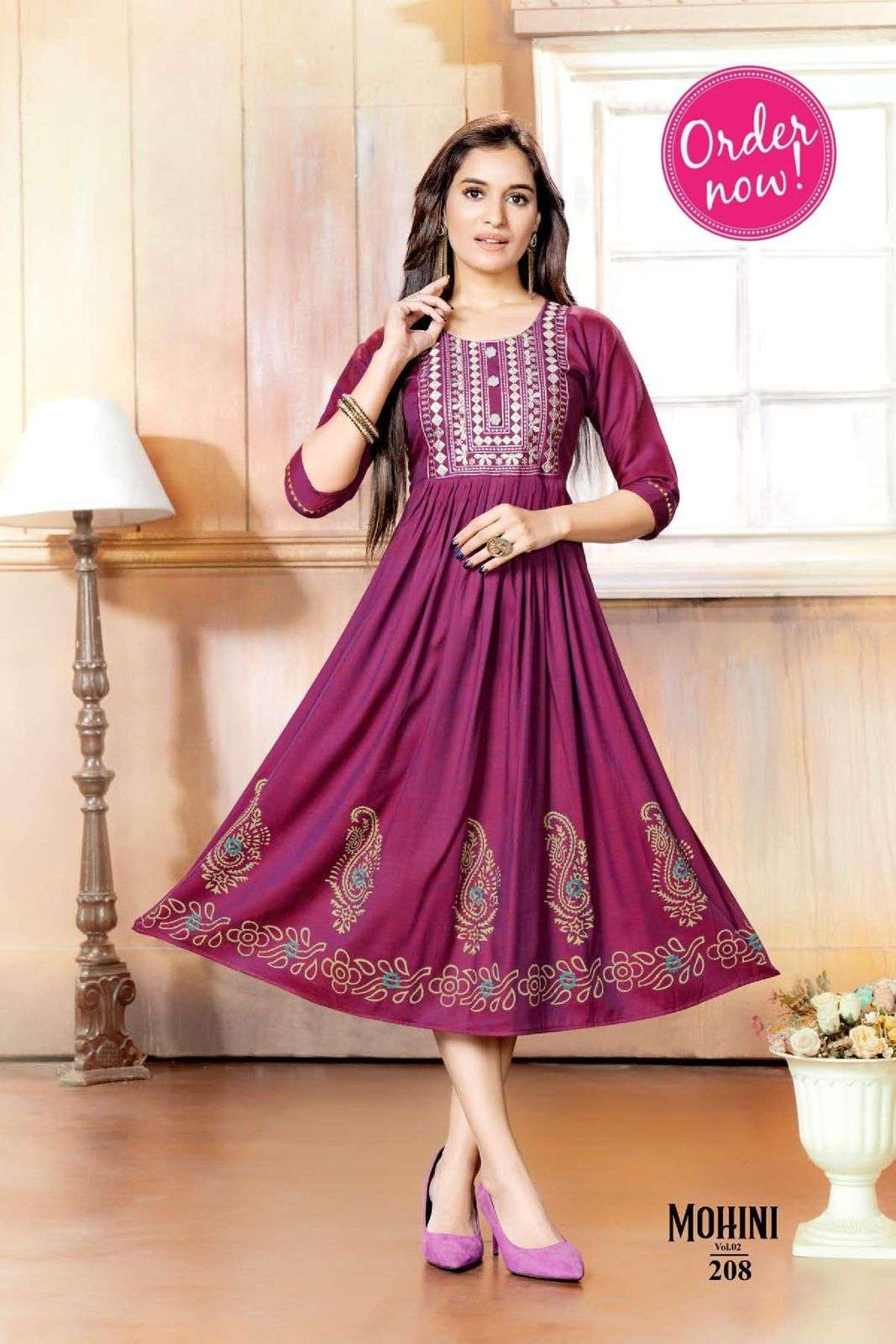 New Riyaa Mohini Vol 2 Catalog Heavy Rayon Designer Gown Style Kurtis Wholesale