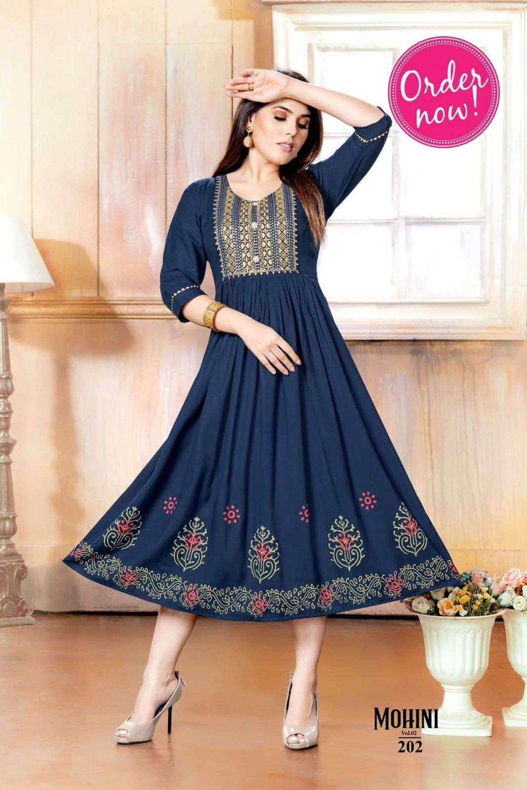 New Riyaa Mohini Vol 2 Catalog Heavy Rayon Designer Gown Style Kurtis Wholesale