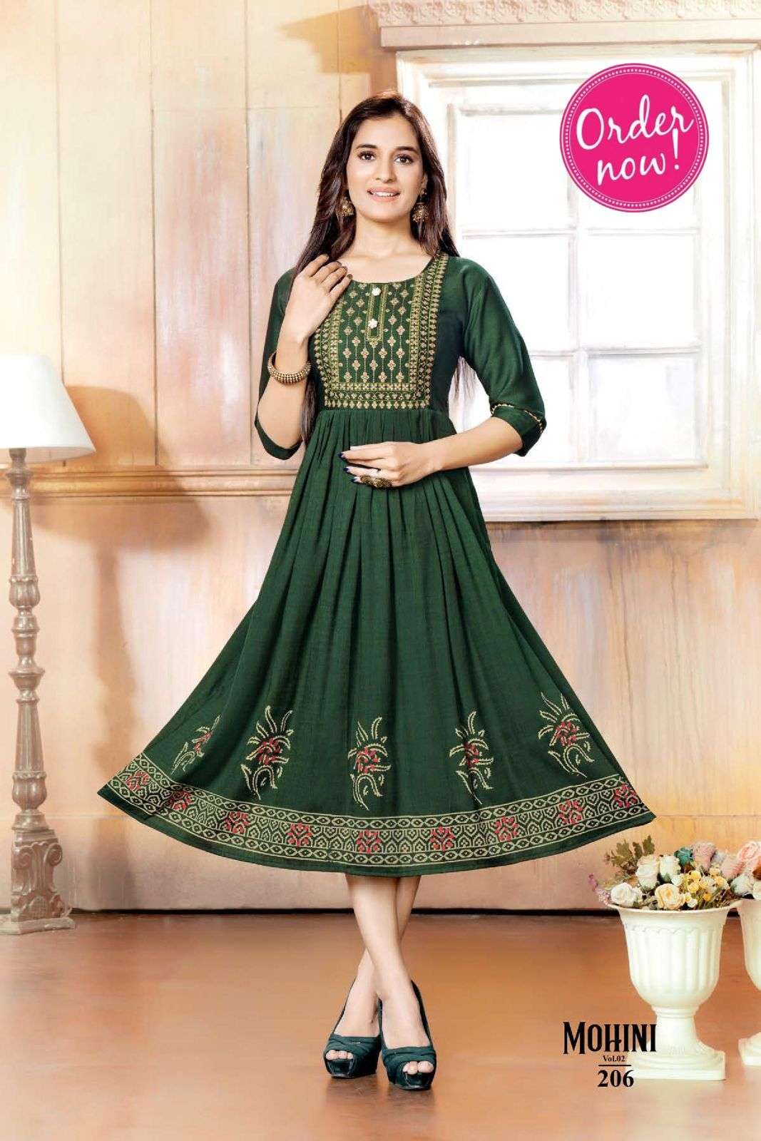 New Riyaa Mohini Vol 2 Catalog Heavy Rayon Designer Gown Style Kurtis Wholesale