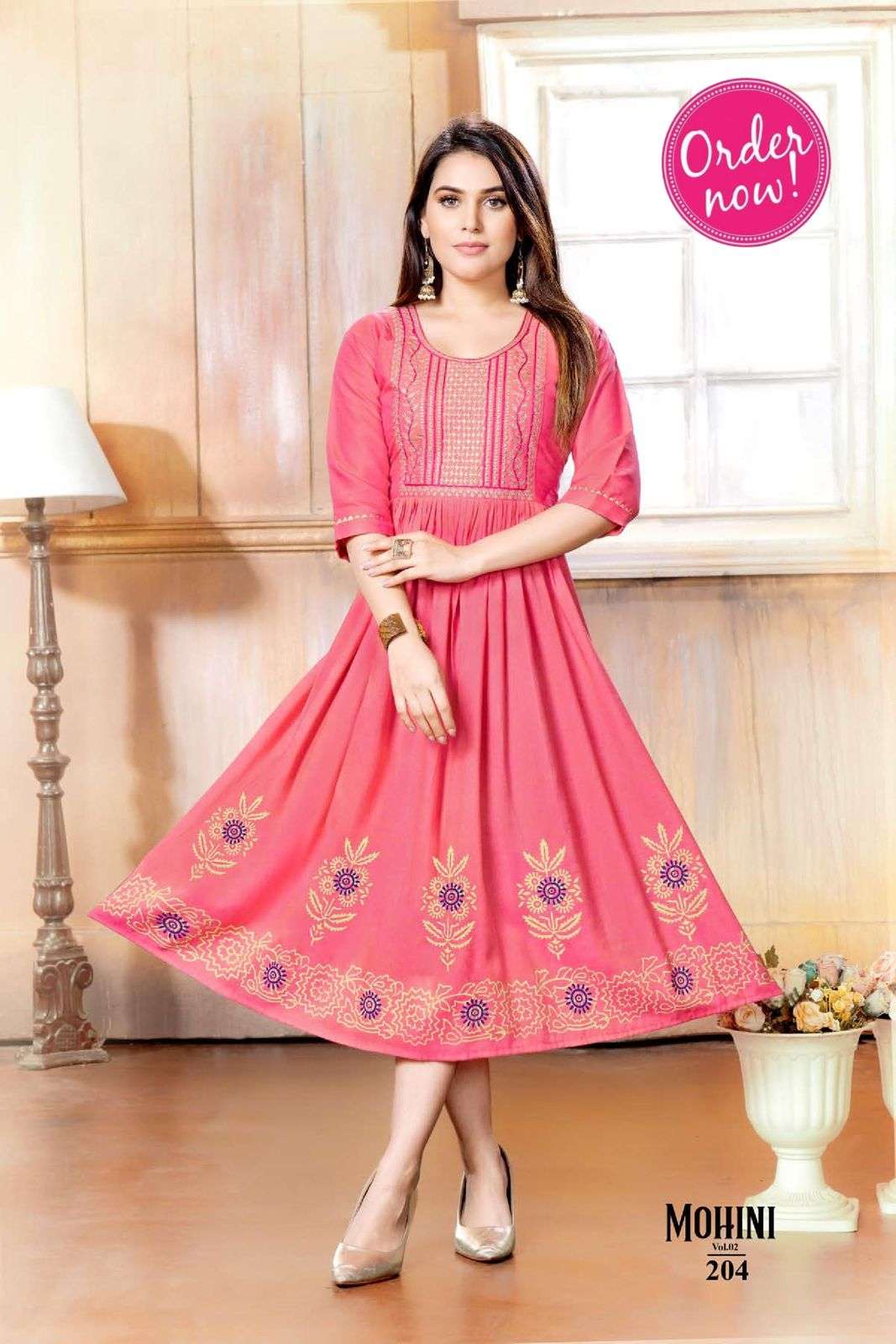 New Riyaa Mohini Vol 2 Catalog Heavy Rayon Designer Gown Style Kurtis Wholesale