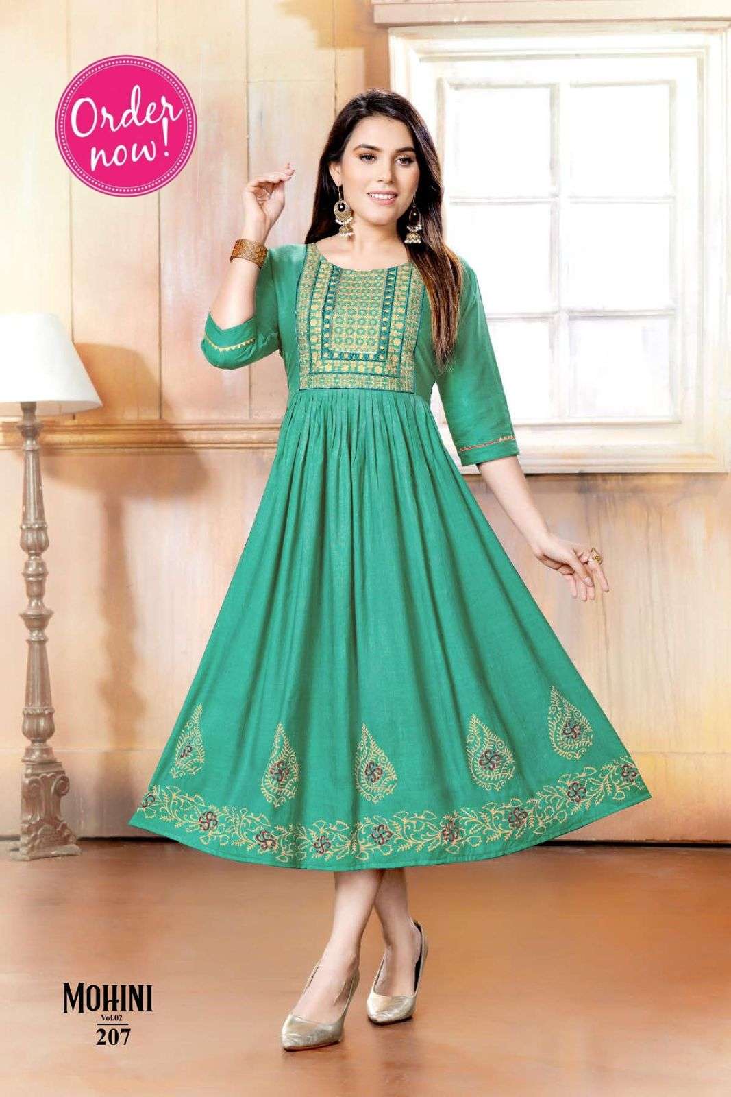 New Riyaa Mohini Vol 2 Catalog Heavy Rayon Designer Gown Style Kurtis Wholesale