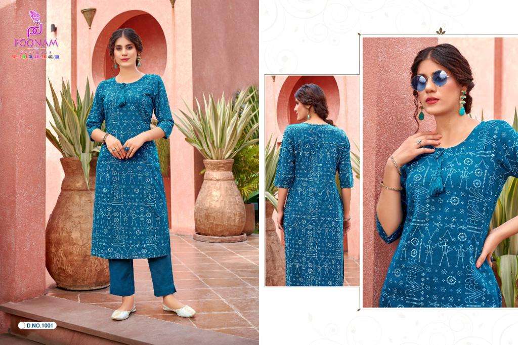 Poonam Rockstar Catalog Rayon Slub Kurti With Bottom Wholesale