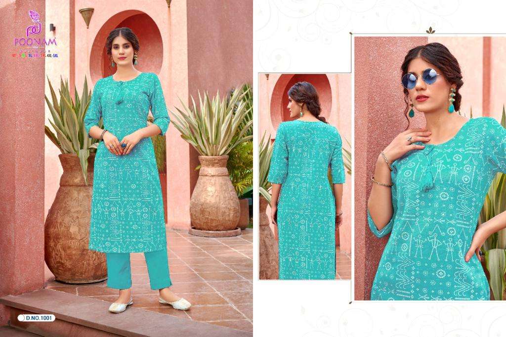 Poonam Rockstar Catalog Rayon Slub Kurti With Bottom Wholesale