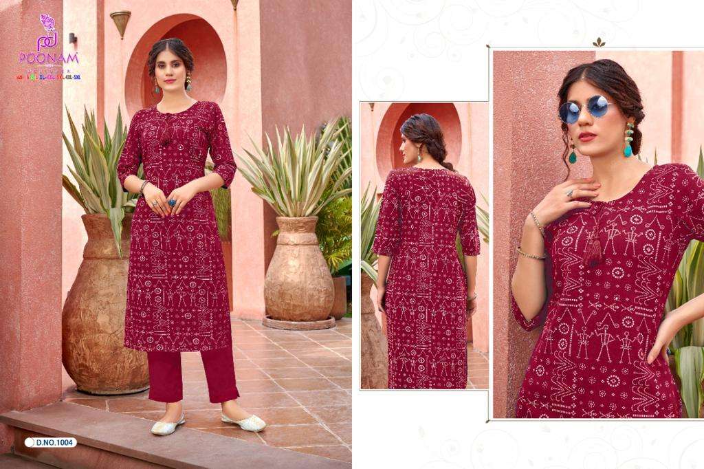 Poonam Rockstar Catalog Rayon Slub Kurti With Bottom Wholesale