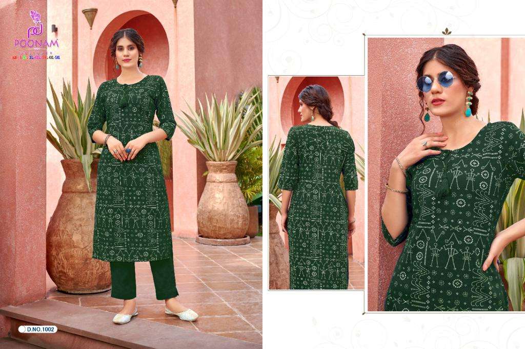 Poonam Rockstar Catalog Rayon Slub Kurti With Bottom Wholesale