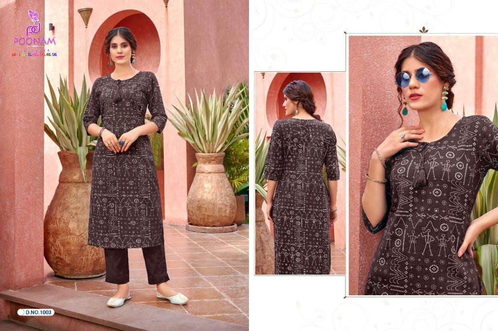 Poonam Rockstar Catalog Rayon Slub Kurti With Bottom Wholesale