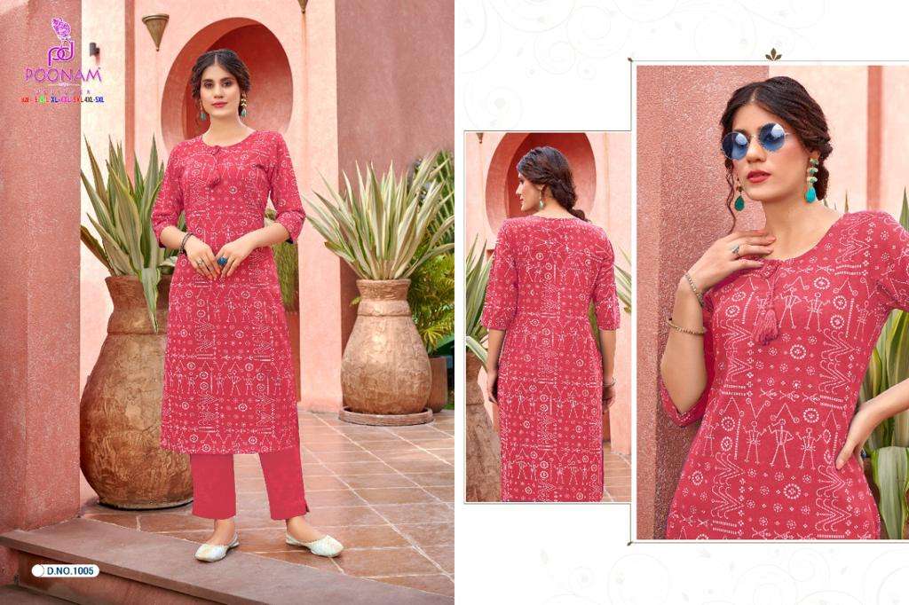 Poonam Rockstar Catalog Rayon Slub Kurti With Bottom Wholesale