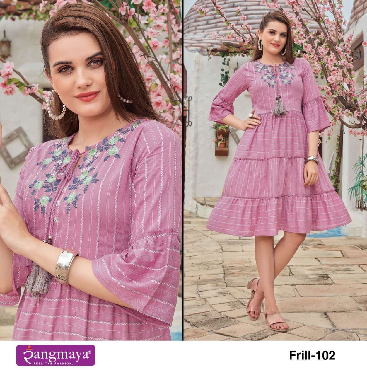 Rangmaya Frill Catalog Stylish Wear Designer Kurtis Wholesale