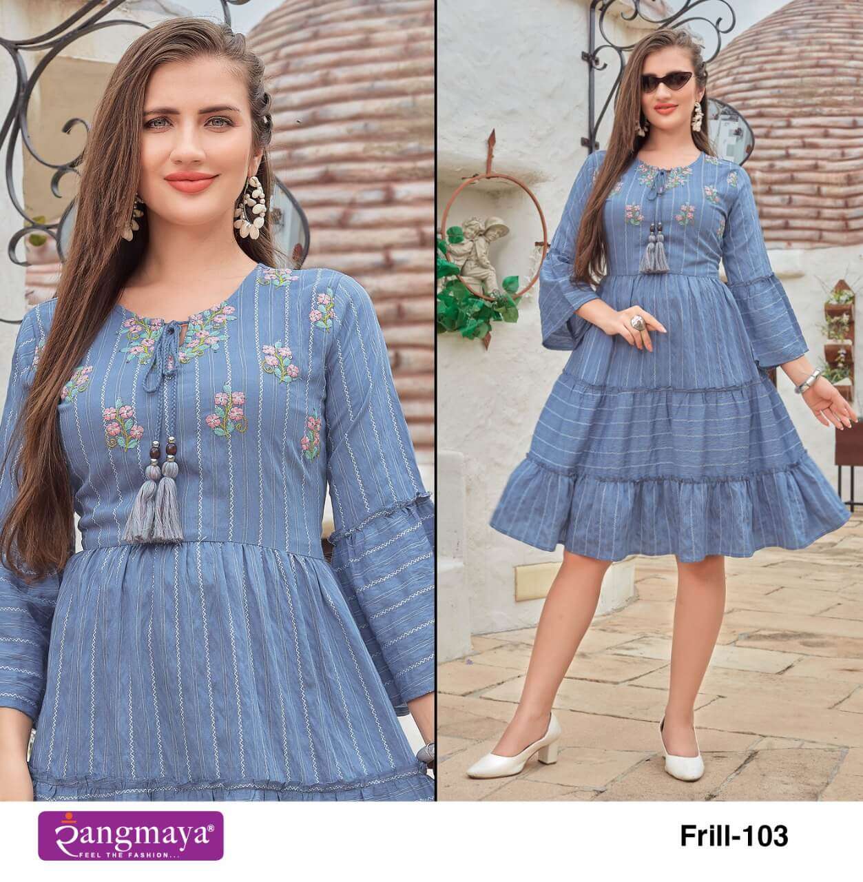 Rangmaya Frill Catalog Stylish Wear Designer Kurtis Wholesale