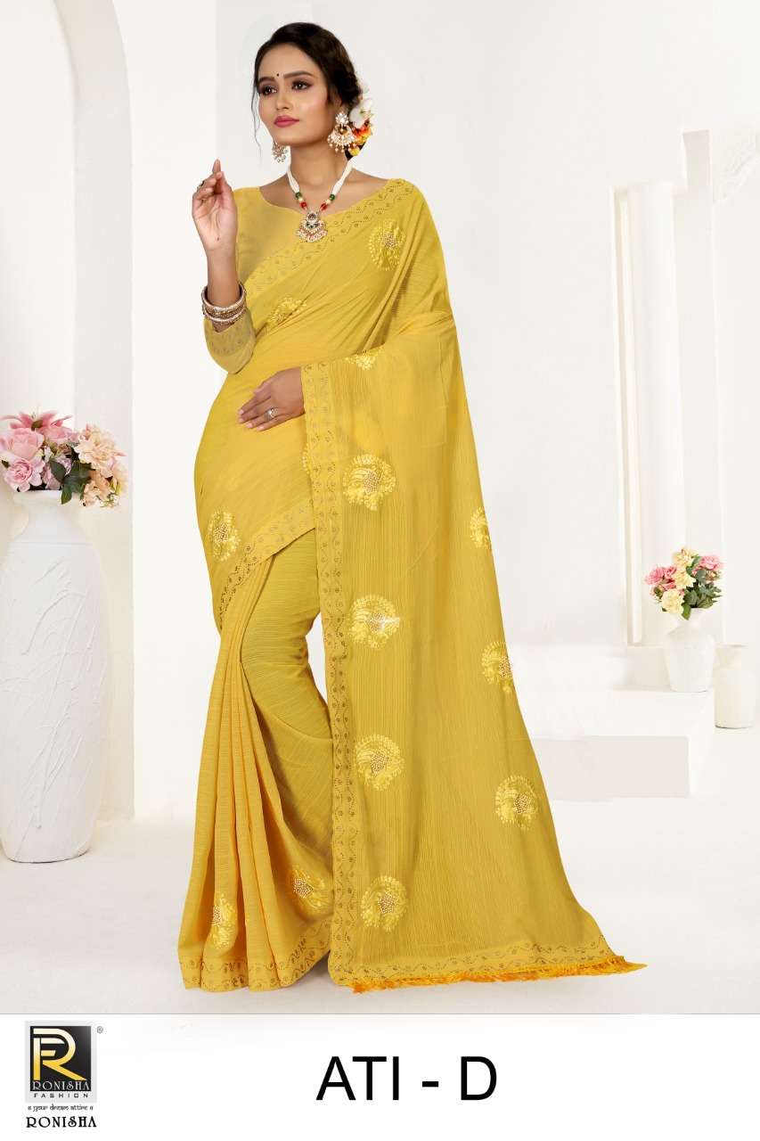 Ronisha Ati Catalog Thread Worked Daily Wear Sarees Wholesale