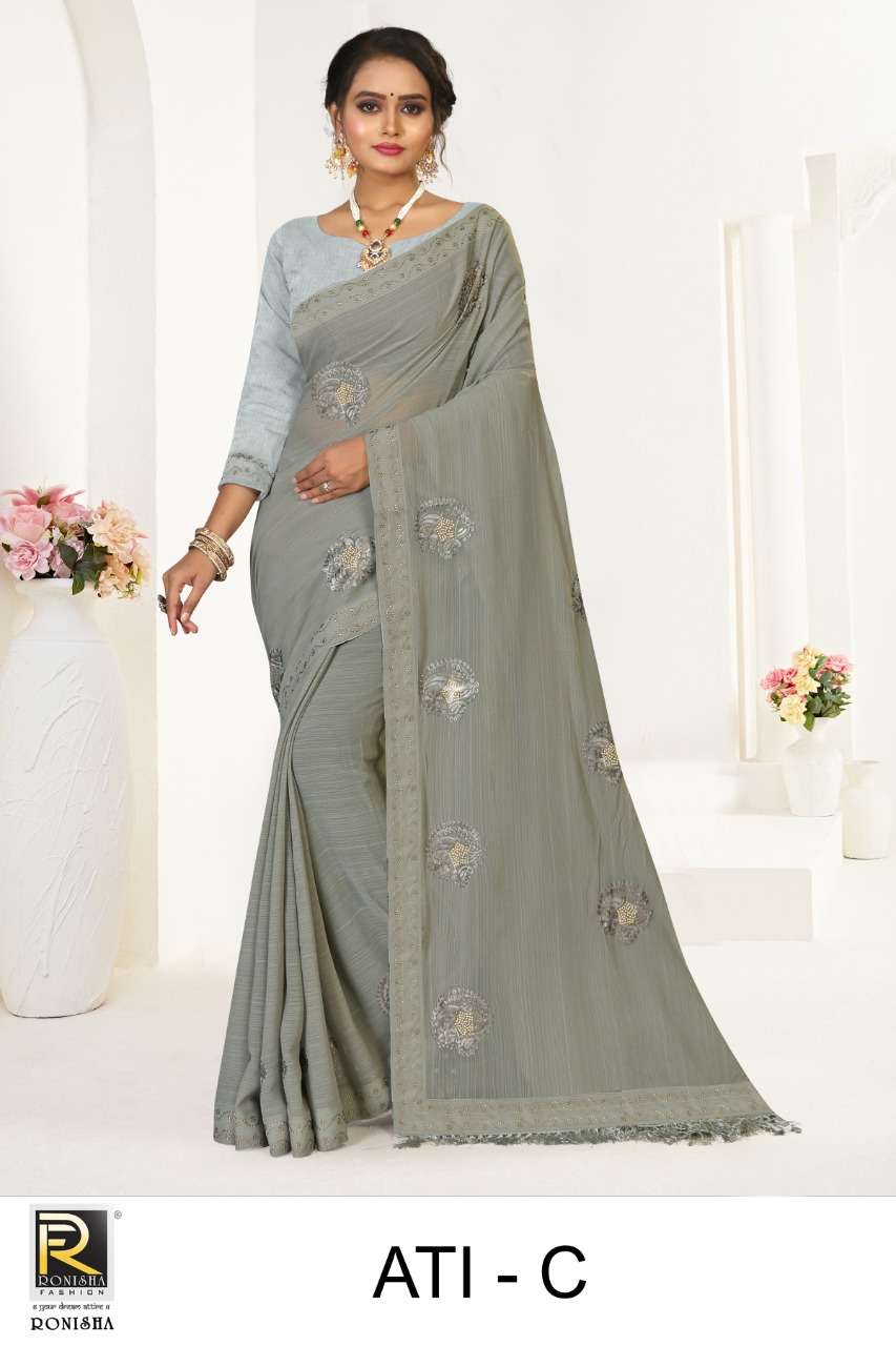 Ronisha Ati Catalog Thread Worked Daily Wear Sarees Wholesale