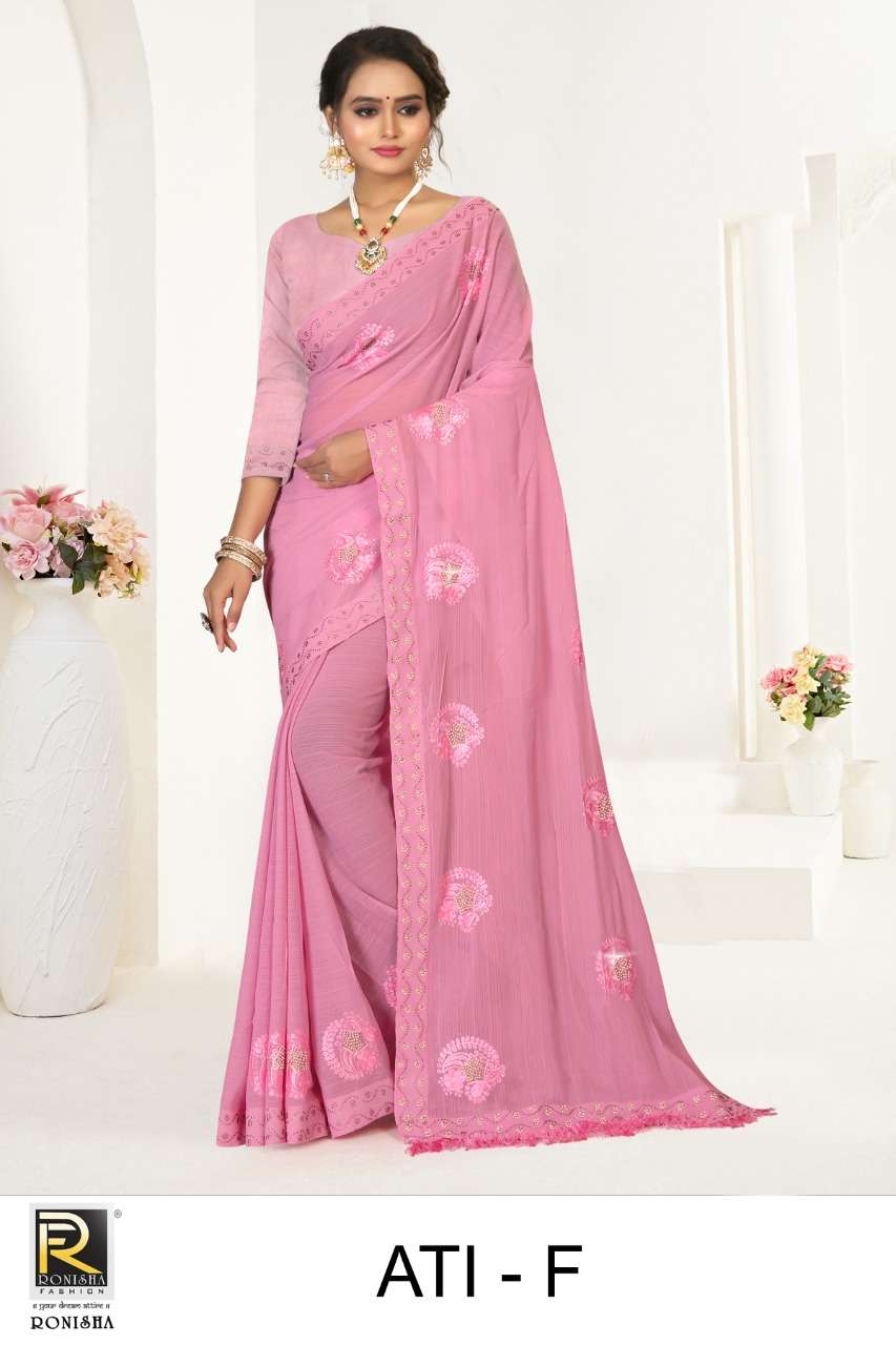 Ronisha Ati Catalog Thread Worked Daily Wear Sarees Wholesale