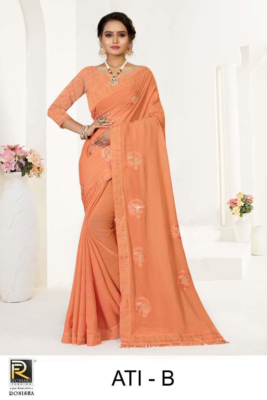 Ronisha Ati Catalog Thread Worked Daily Wear Sarees Wholesale
