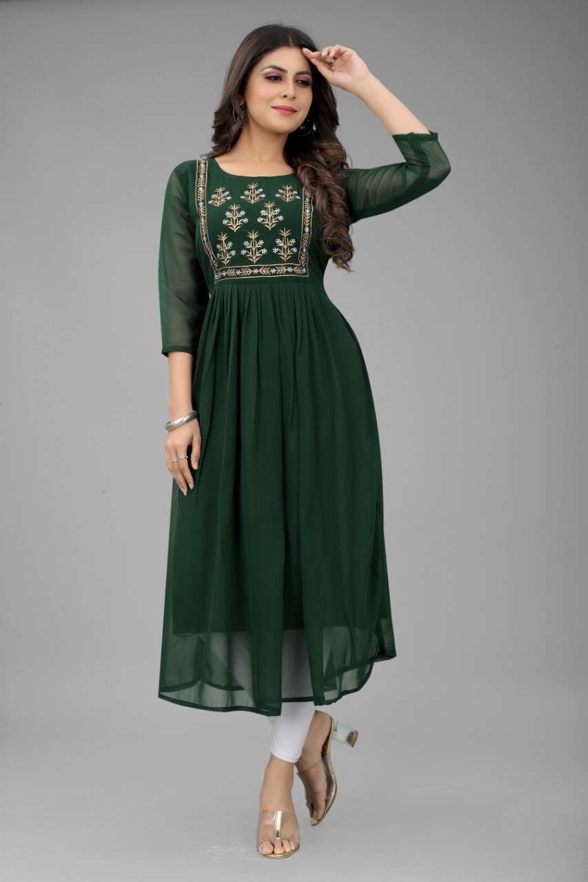 Sabella 4 Colors Catalog Designer Georgette Wear Straight Kurtis Wholesale
