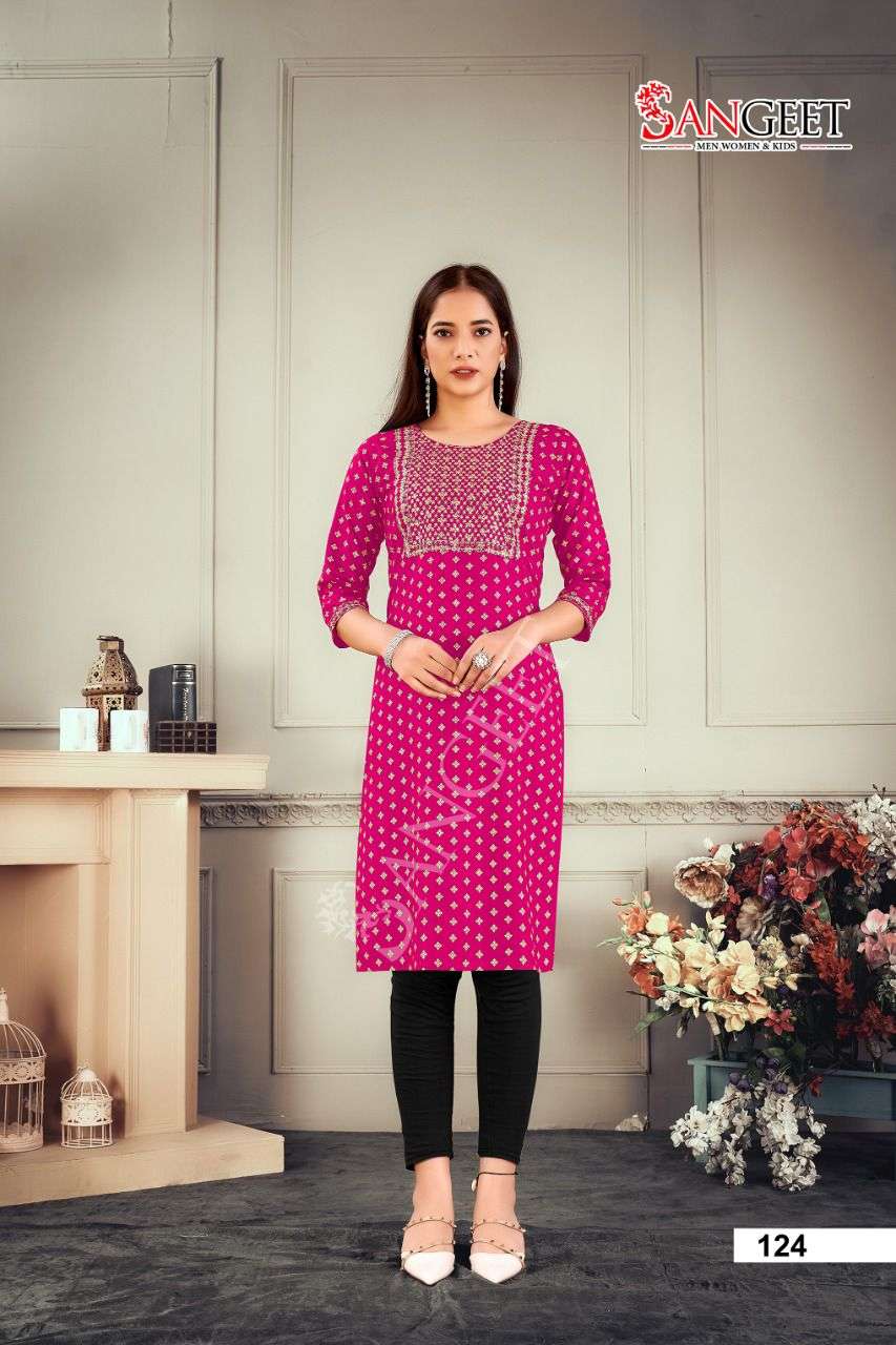 Sangeet Fatafat Vol 4 Catalog Rayon Regular Wear Straight Kurtis Wholesale