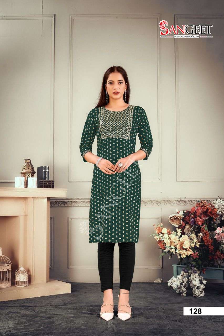 Sangeet Fatafat Vol 4 Catalog Rayon Regular Wear Straight Kurtis Wholesale