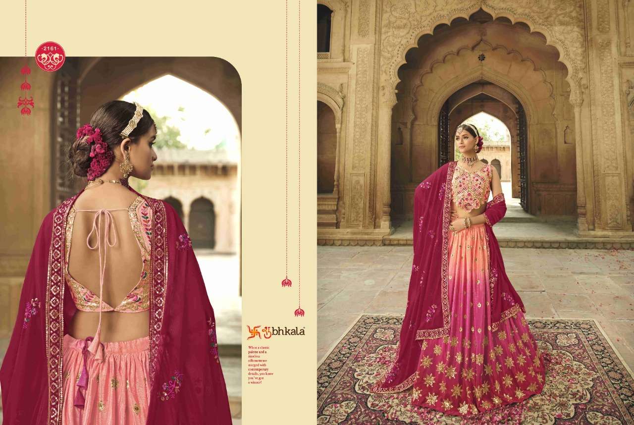 Shubhkala Peach To Pink Multi Color Exclusive Wear Wholesale Bridal Lehenga Choli